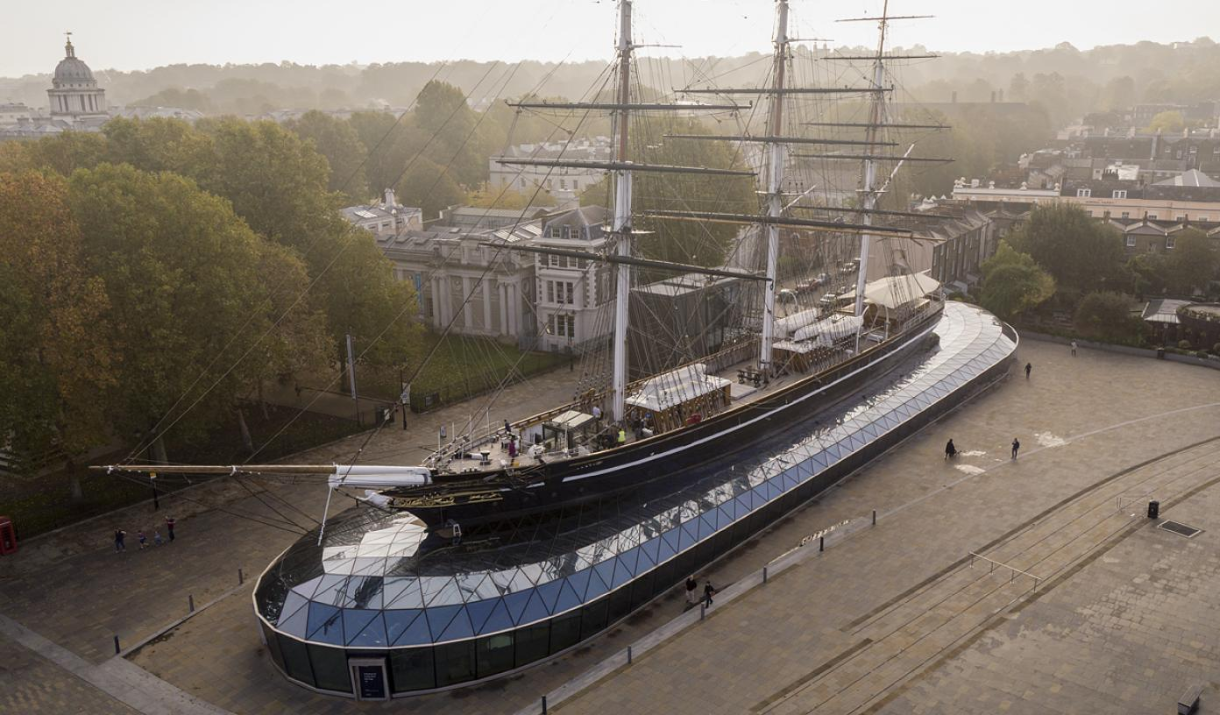 Aerial shot of Cutty Sark in Greenwich